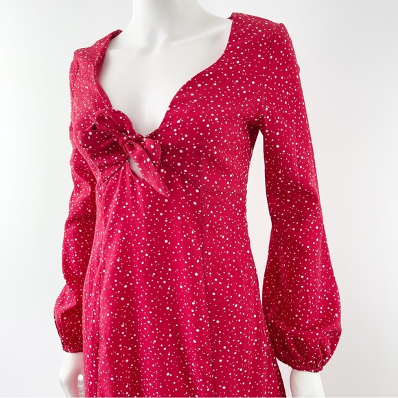 Nasty Gal Collection Red Long Sleeve DOT THAT INTO YOU Midi Dress Size 4 - Picture 3 of 10